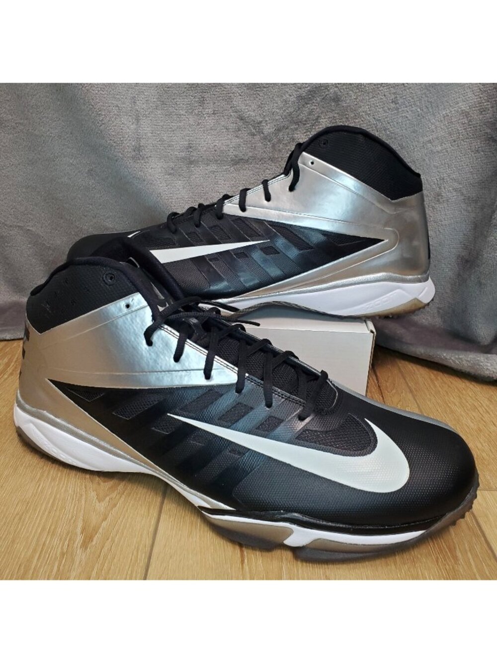 Nike Turf Football Cleats Vapor Pro 3/4 Nubby Size 19 Black Silver 527878-010